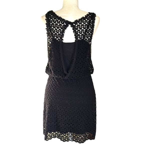Free People Lily Black Crochet Lace Draped Cutout Mini Dress - S - Picture 9 of 15
